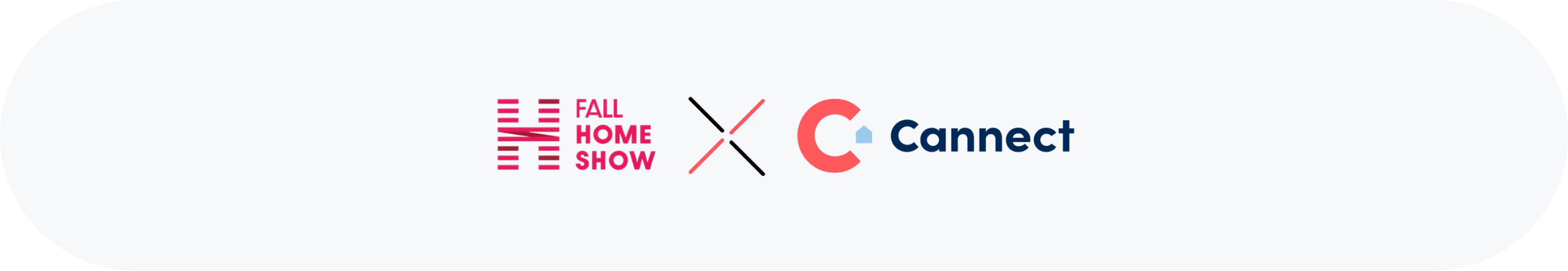 Banner with Fall Home Show logo, a diagonal X, and the word Connect with a small house icon on a dark blue rounded background.